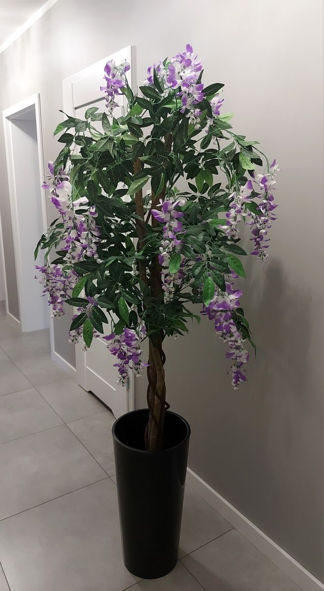 Sztuczne drzewko na paliku wisteria fiolet kwiat XXL 150cm