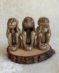 Figurki trzy małpy z oryginalną etykietą - japoński symbol mądrości