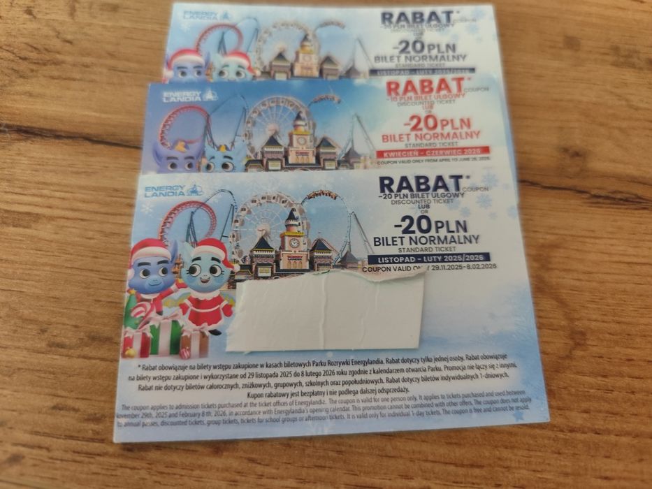 Zniżki do energylandi na 3 bilety łączna kwota zniżki 60 zł