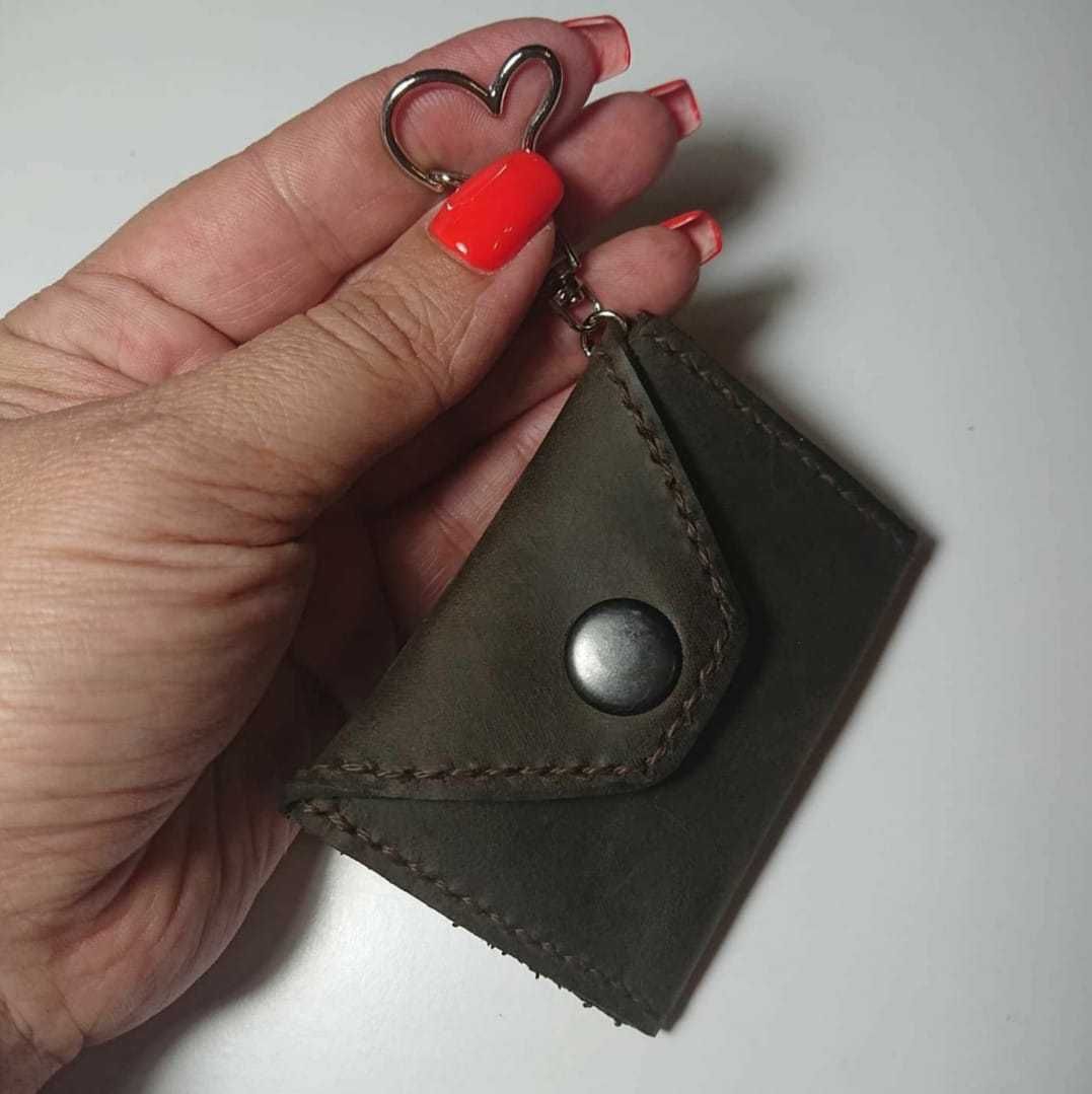 Mała bilonówka portmonetka  ze skóry ręcznie robiona Handmade