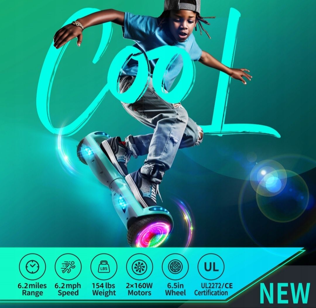 Deskorolka elektryczna 6.5” hoverboard 10KM Bluetooth dla dzieci-Zielo