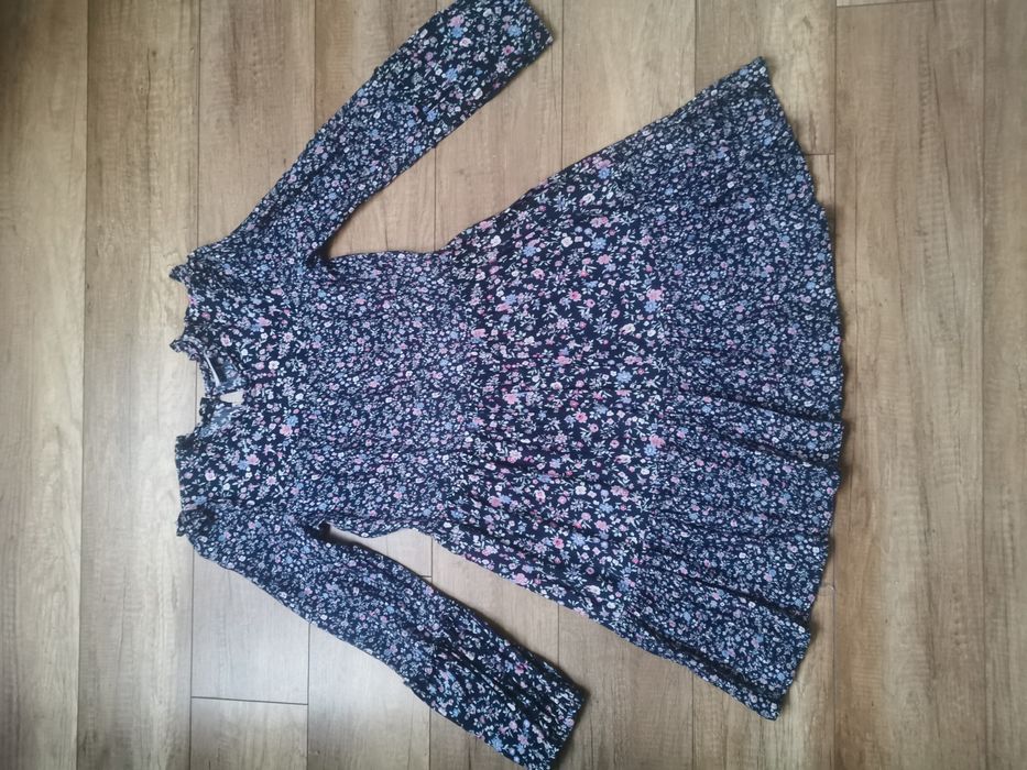 Sukienka Next boho granatowa kwiaty wiskoza 146/152