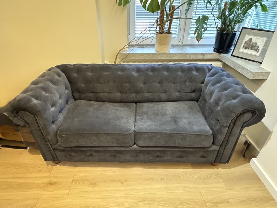 Rozkładana sofa 3-osobowa Chesterfield - granatowa