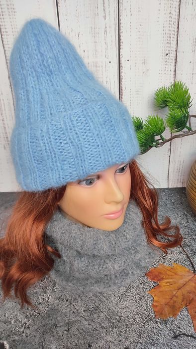 Czapka i komin z delikatnej alpaki i merino - handmade