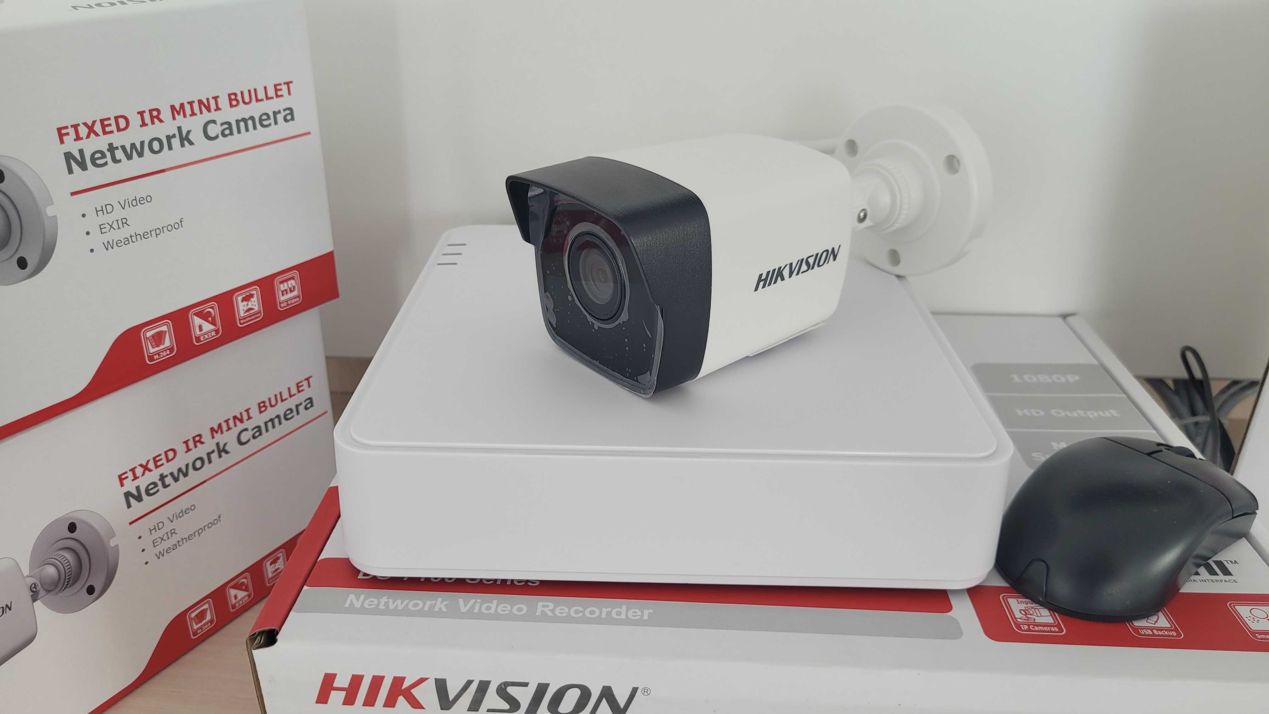 IP комплект  видеонаблюдения Hikvision на 4 PoE камеры для улици