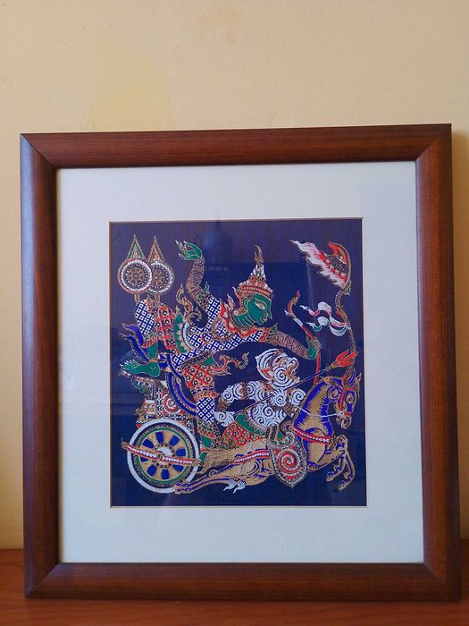 3 x Quadros Tailandeses Com Moldura de Madeira e Vidro