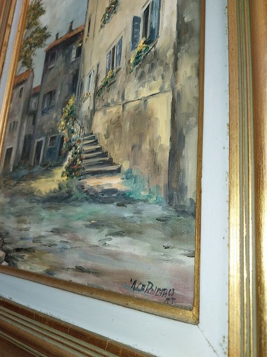 Quadro antigo talha dourada com candeeiro