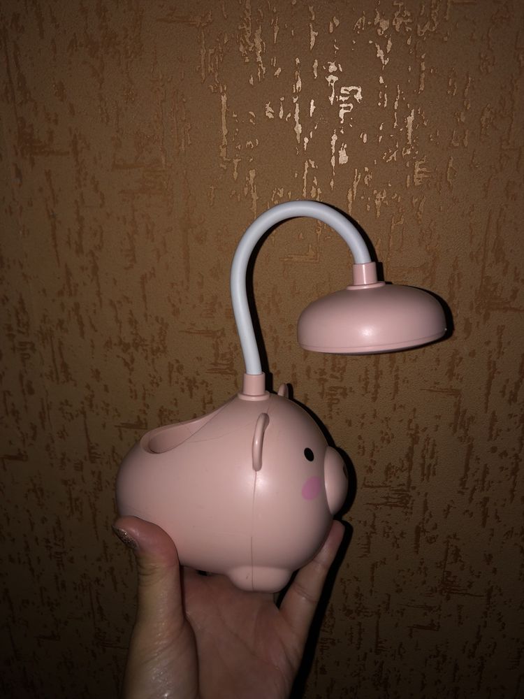 Настольная лампа ночник мишка розовый