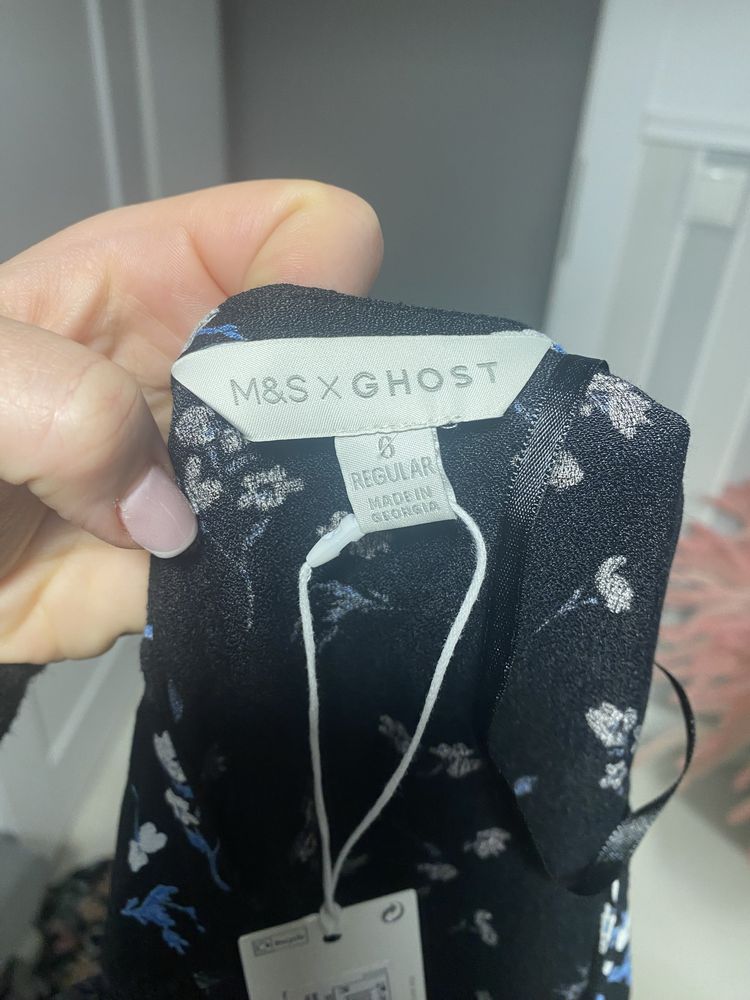 Czarna sukienka w kwiatki M&S x Ghost XS nowa z metką