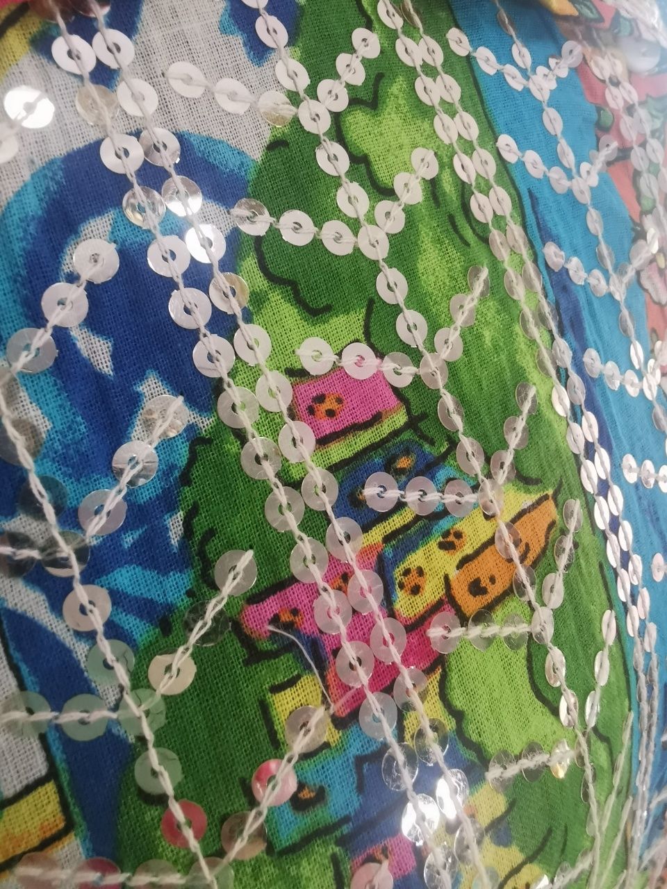 Śliczna kolorowa sukienka koszulowa handmade M/L bawełna