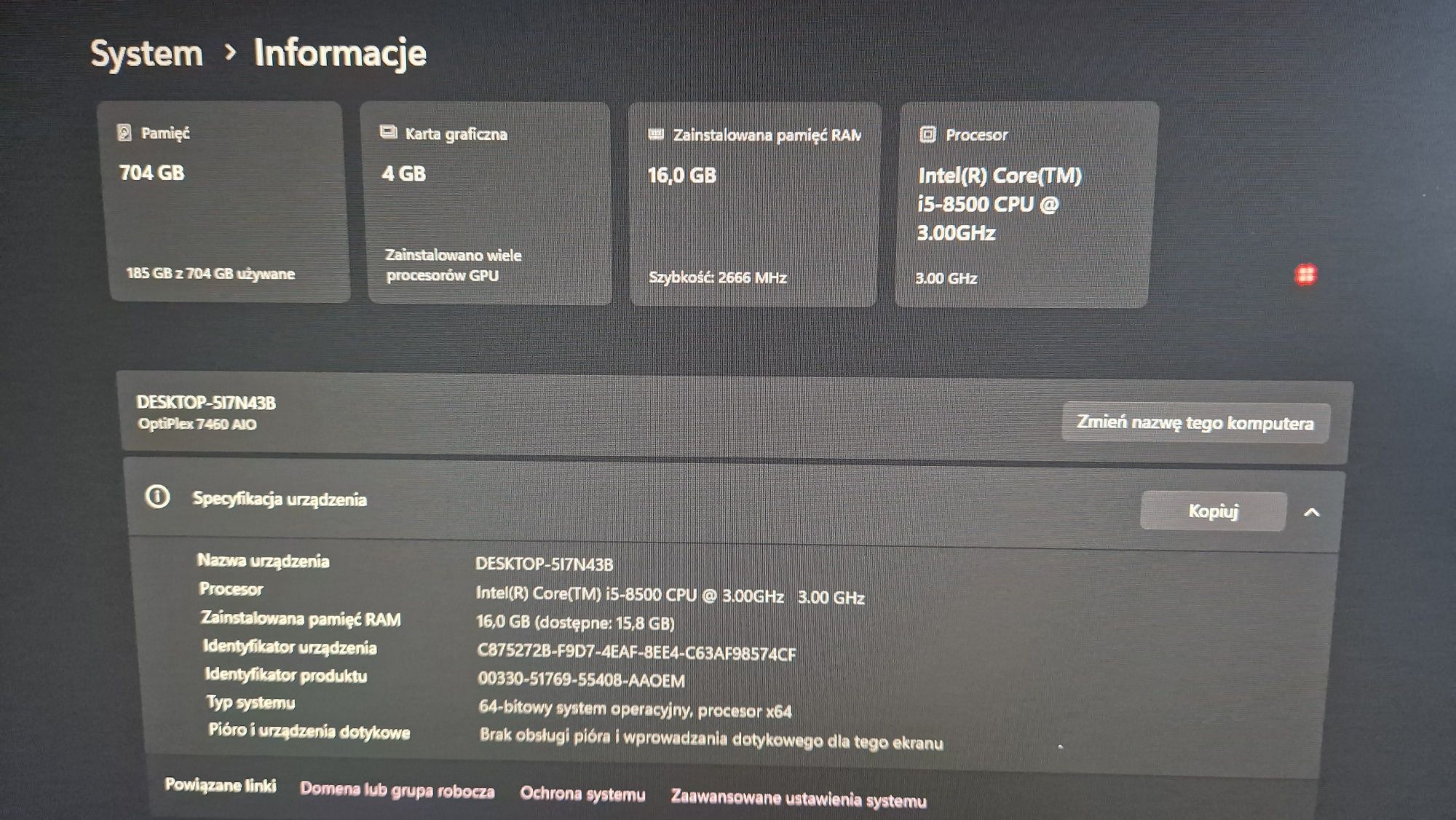 Komputer Dell OptiPlex 7460 AIO Series