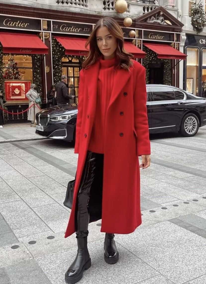 Płaszcz Zara czerwony wełna wełniany oversize dyplomatka rozm XS NOWY