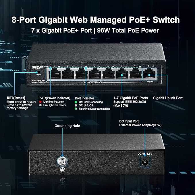 MokerLink 8 Gigabit Managed Switch Ports PoE,7 Portów PoE,1 GE Uplink