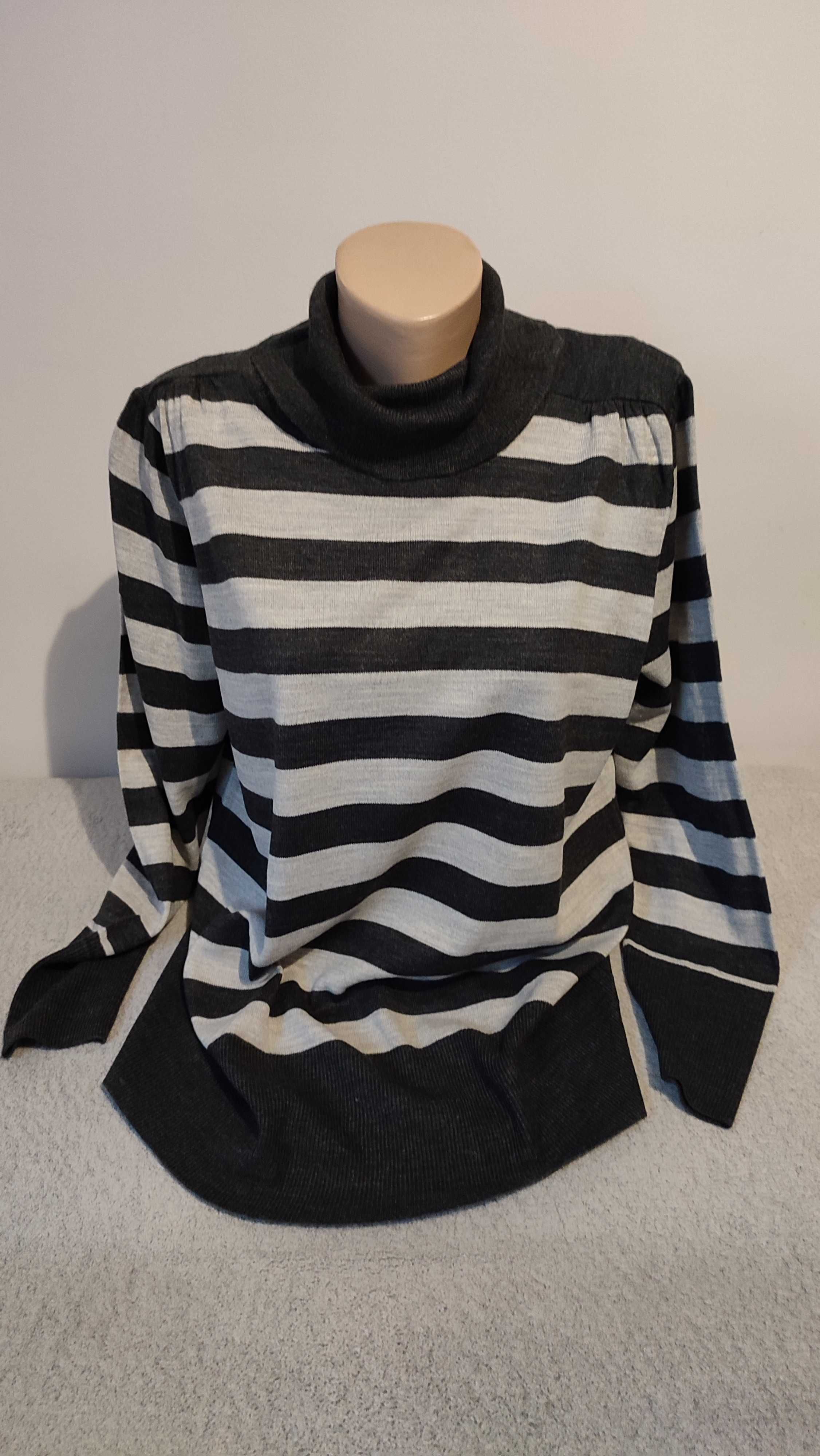 Sweter damski w paski z golfem długi rękaw plus size rozmiar 20