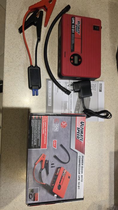 Urządzenie rozruchowe, kompresor, powerbank, latarka