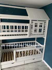 Кровать двухъярусная деревянная Домик-плюс2, двоповерхове ліжко