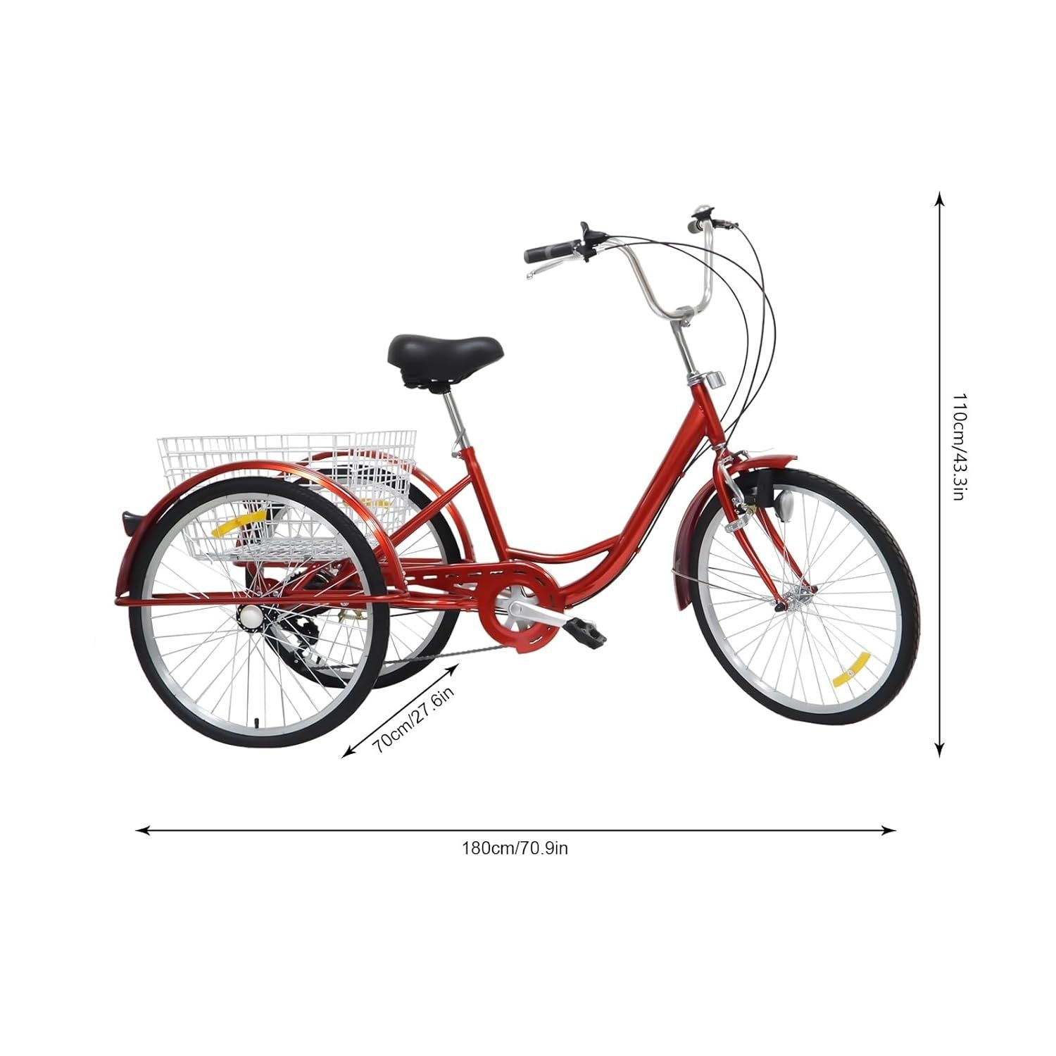 EurHomePlus Rower trójkołowy 24", czerwony, 6-biegowy, dla dorosłych,