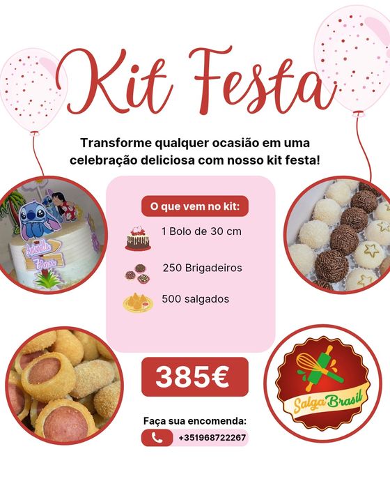 Kit Festa Salgadinhos doces e Bolo