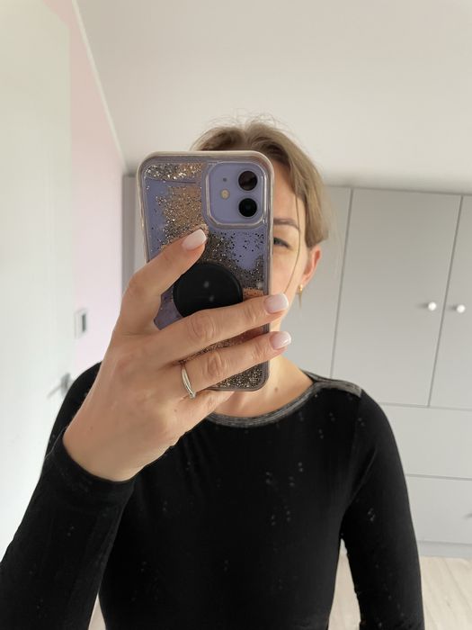 Bluzka czarna t-shirt długi rękaw promod 36 s bawełna