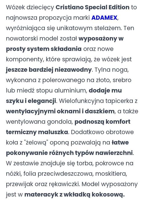 Wózek 2w1 Cristiano Adamex special edition