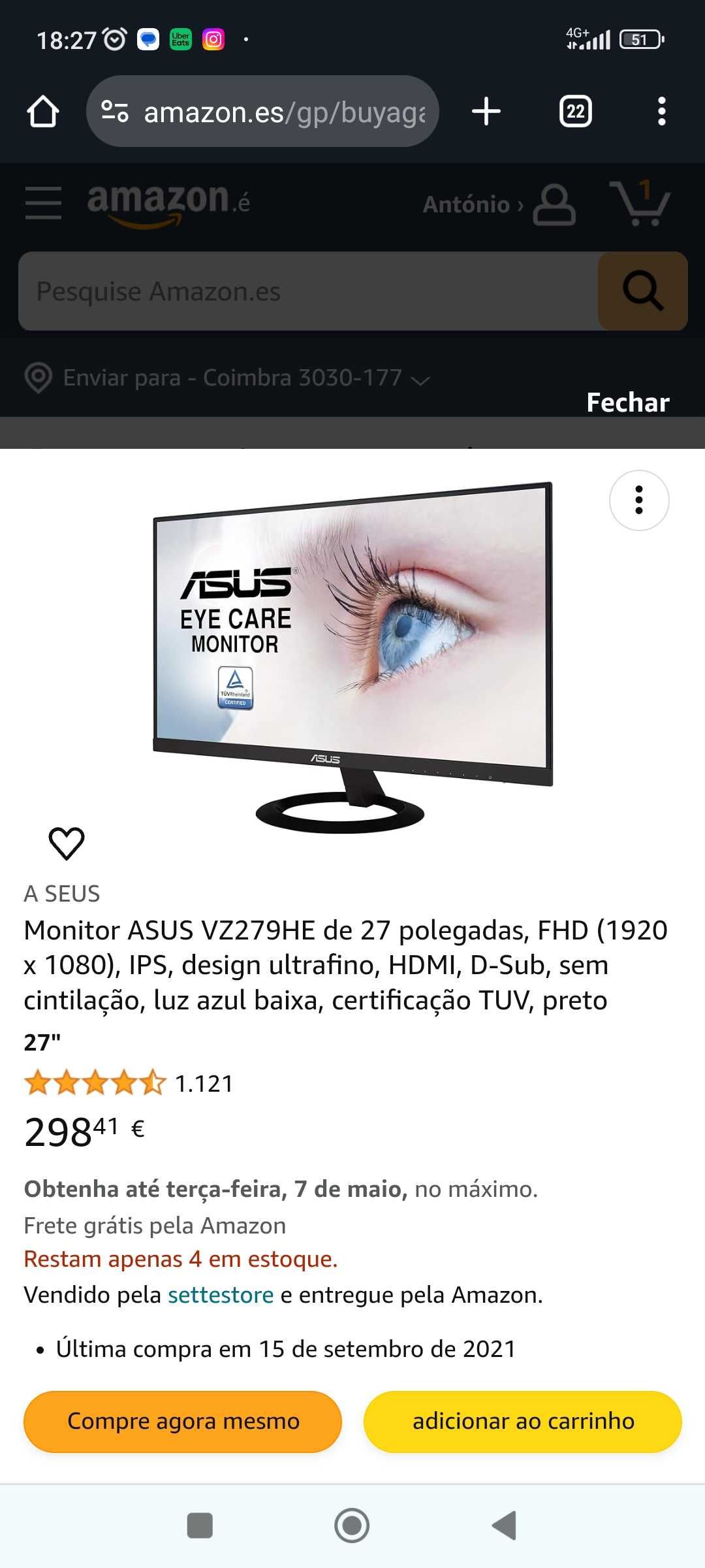 Monitor Asus como novo