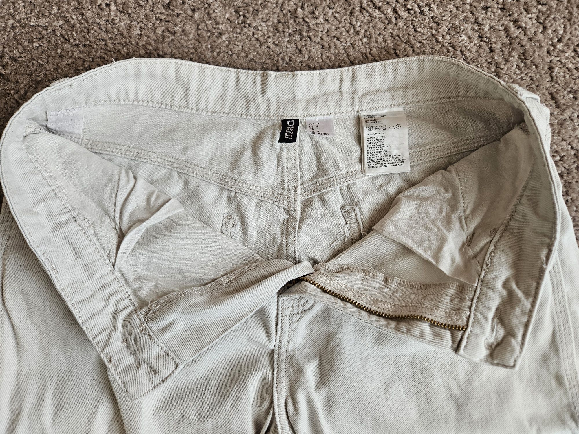 Szerokie bojówki H&M Divided kremowe, rozm. S/M, 100% bawełna