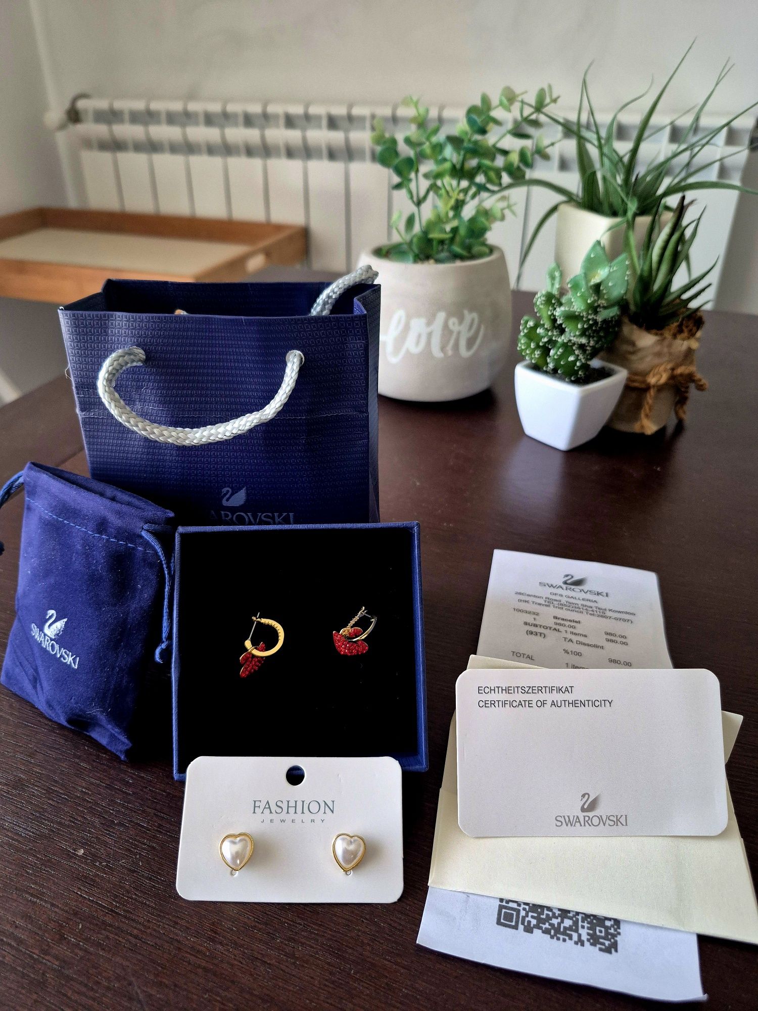 Brincos Swarovski Cisnes Vermelhos