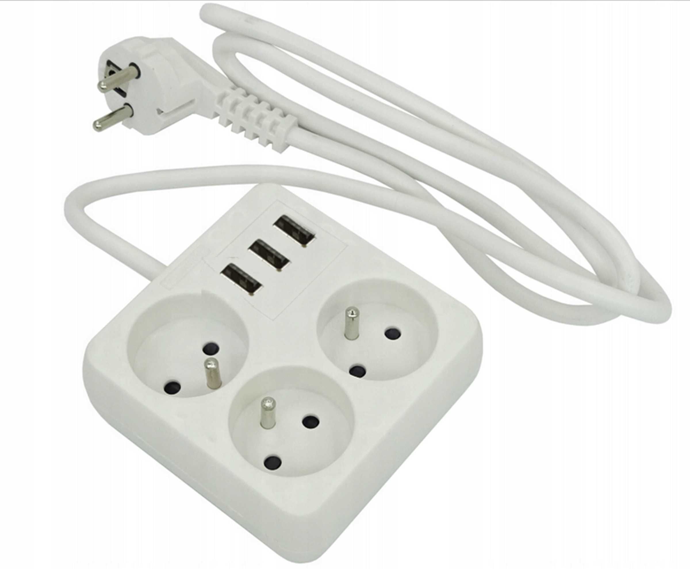 Listwa zasilająca przedłużacz 3 gniazda + 3 USB