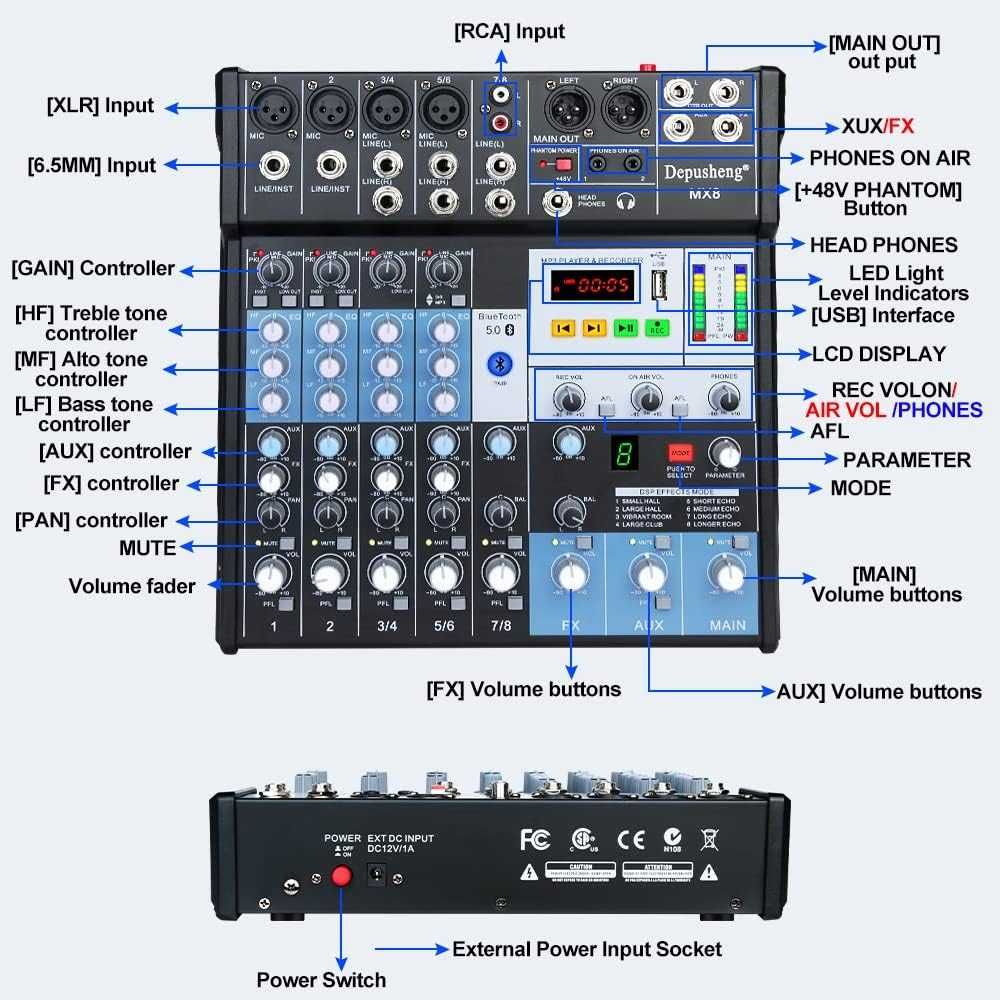 MIKSER Audio DEPUSHENG MX8 8 kanałowy USB Bluetooth 48V Live