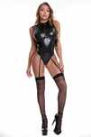 Damskie seksowne body z PVC lateksu r. M z pończochami