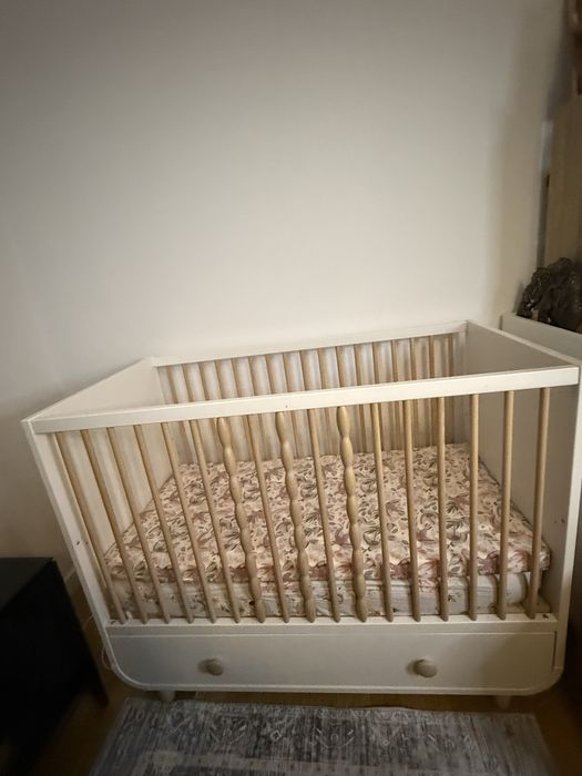 IKEA MYLLRA Łóżeczko z szufladą, białe 60x120 cm