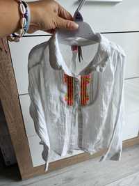 Biała koszula z długim rękawem rozpoczęcie boho kołnierzyk 110cm
