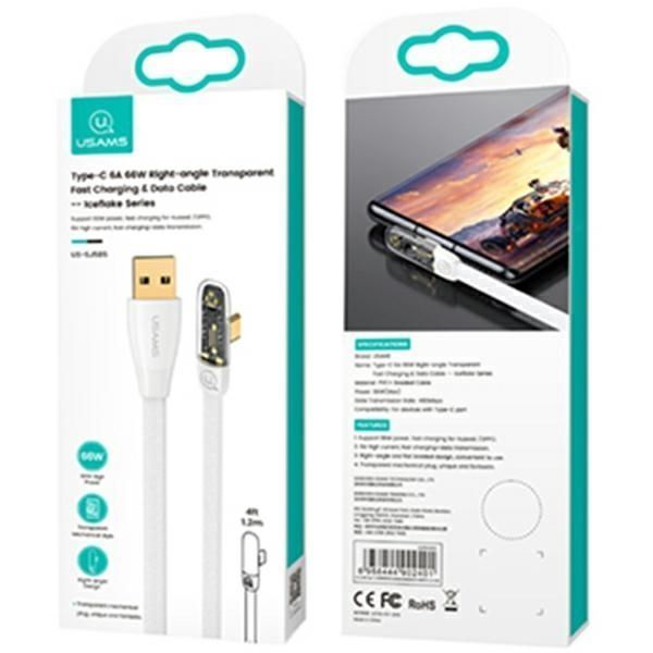 Kabel USB-C PD 6A 66W Fast Charging Iceflake Series 1,2m White - USAMS