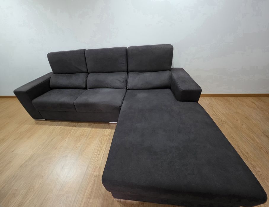 Sofá Chaise Longue Cinzento — Excelente Estado