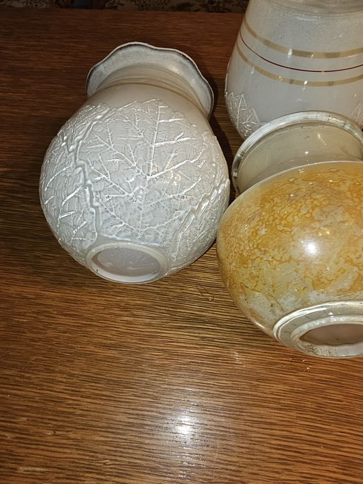 Klosze do lamp PRL 5szt. Białe, złote motyw liści antyk antyki