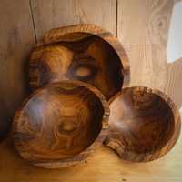 Zestaw komplet misek drewnianych misy drewniane orzech rękodzieło