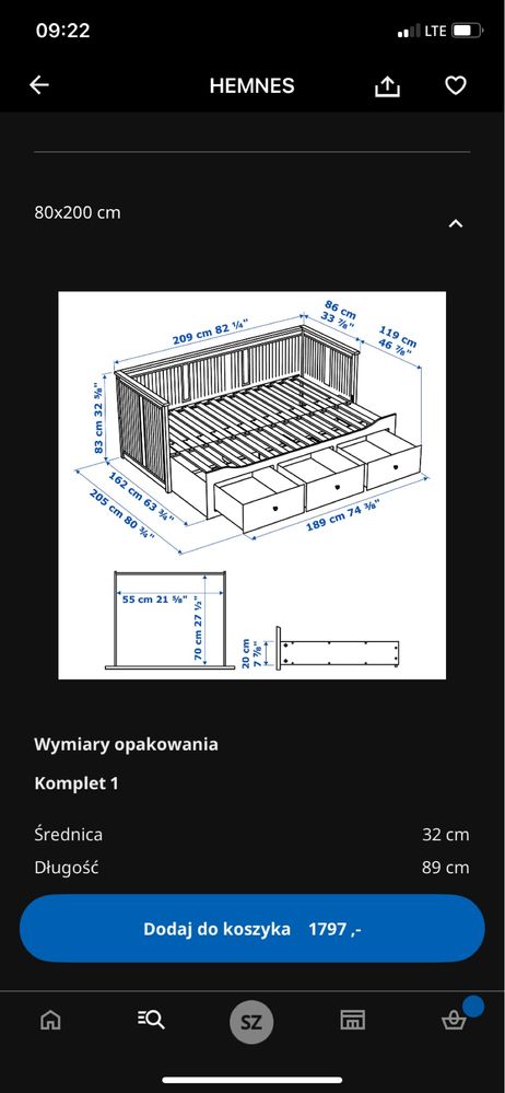 Łóżko ikea HEMNES z dwoma materacami rozkładane leżanka