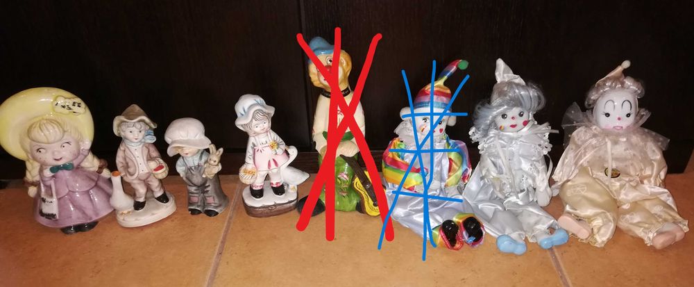 Bonecos decorativos loiça / porcelana e Pierrot/ Palhaços, a partir de