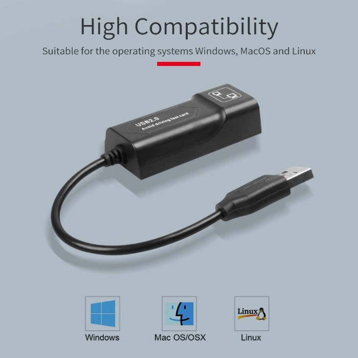 Сетевая карта USB переходник Lan ЮСБ 2.0 100 Мбит/с RJ45 интернет ПК