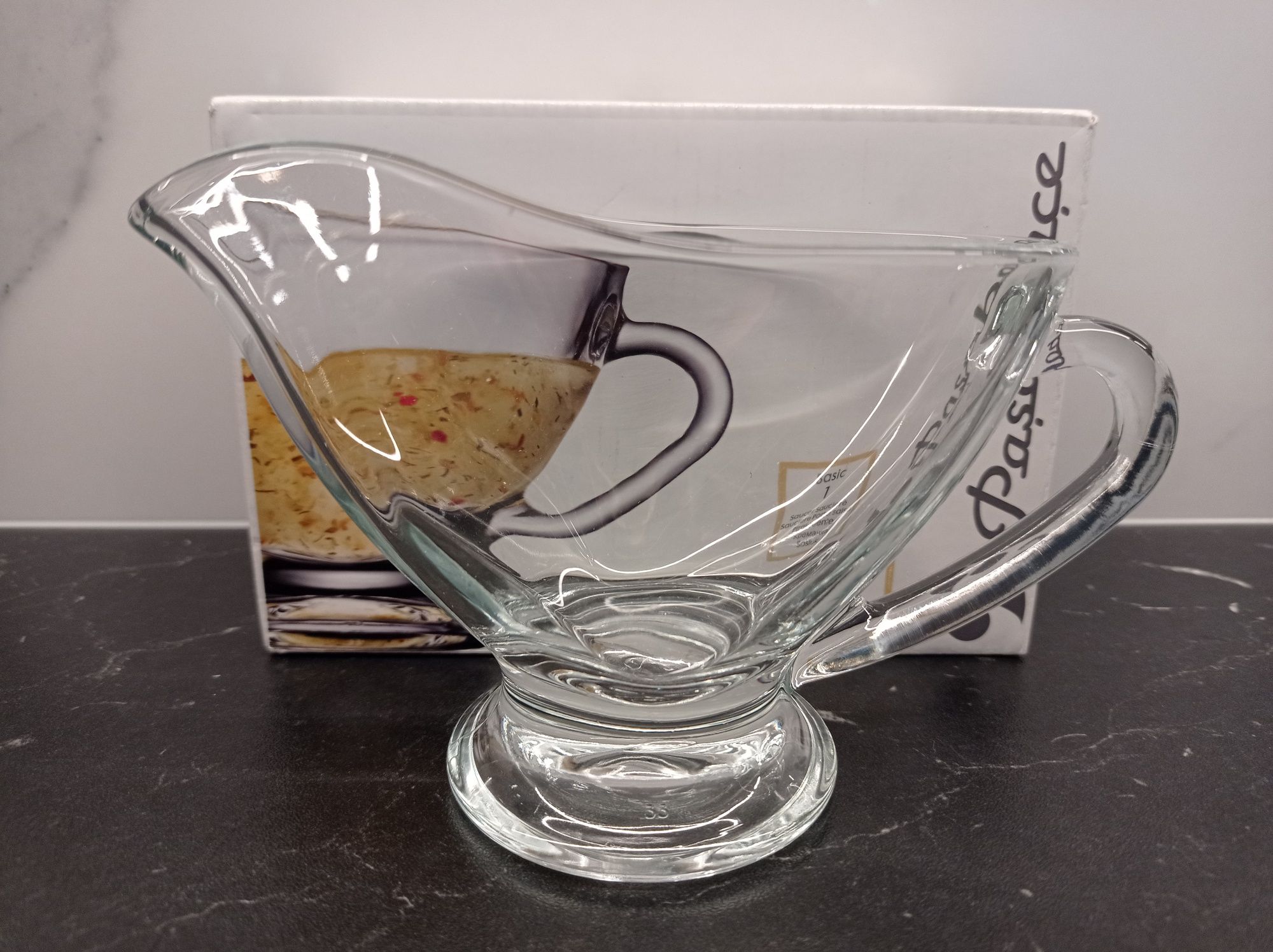 Sosjerka NOWA szklana grube szkło hartowane 170 ml minimalizm Pasabahc