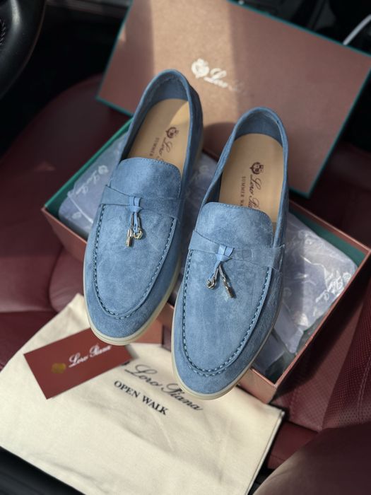 Голубі лофери лоріки loro piana Ip натуральна замша туфлі