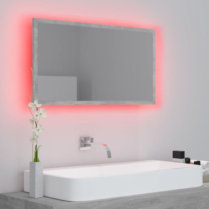 Vidaxl Lustro Łazienkowe Z Led, Szarość Betonu, 80X8,5X37 Cm, Płyta