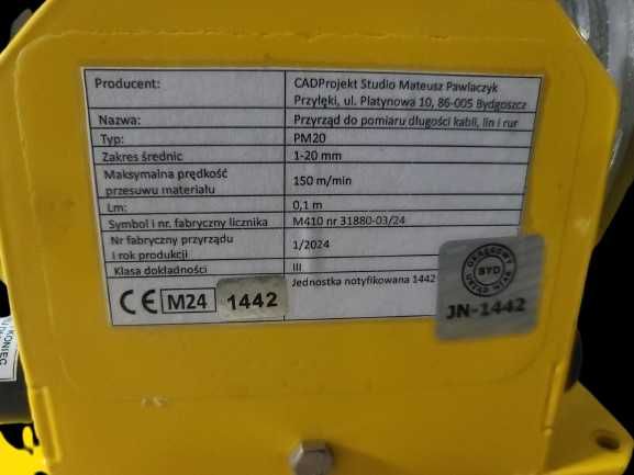 Miernik Licznik długości kabla lin przewodów Certyfikat Urząd Miar