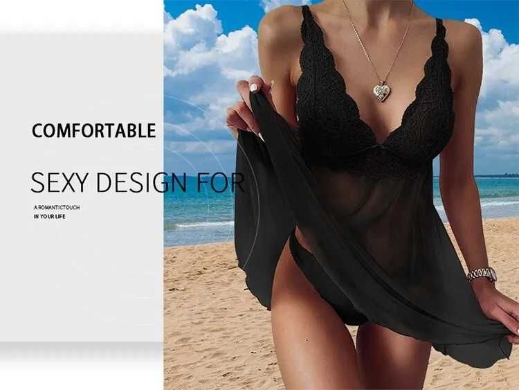 Еротичний пеньюар мереживо трусики стрінги комплект набір