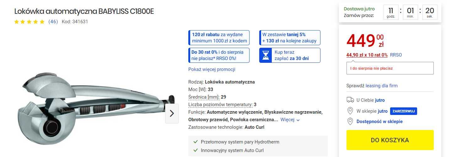 Lokówka automatyczna BABYLISS C1800E