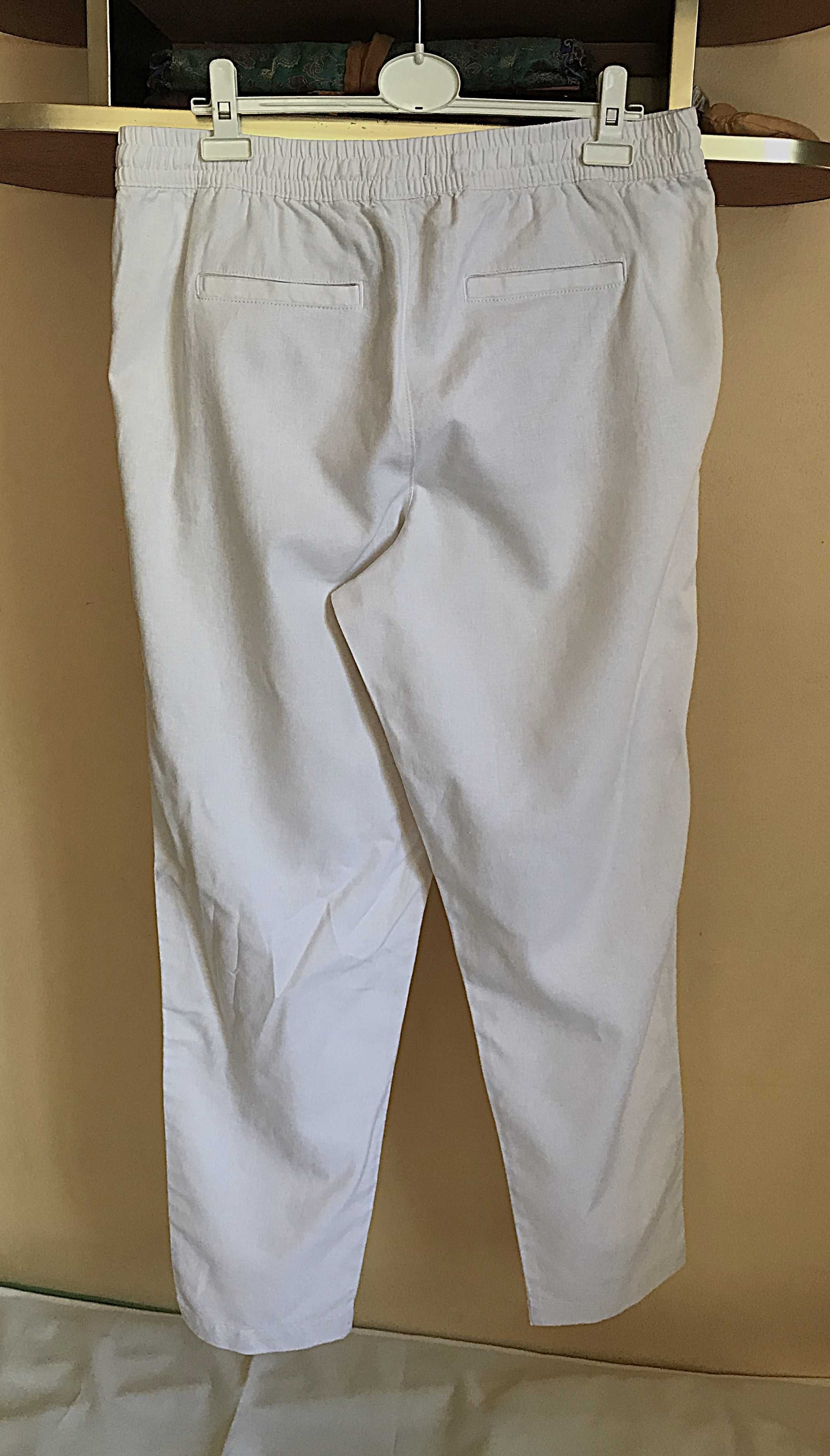 spodnie marks&spencer len wiskoza białe wiązane guma plus size 44