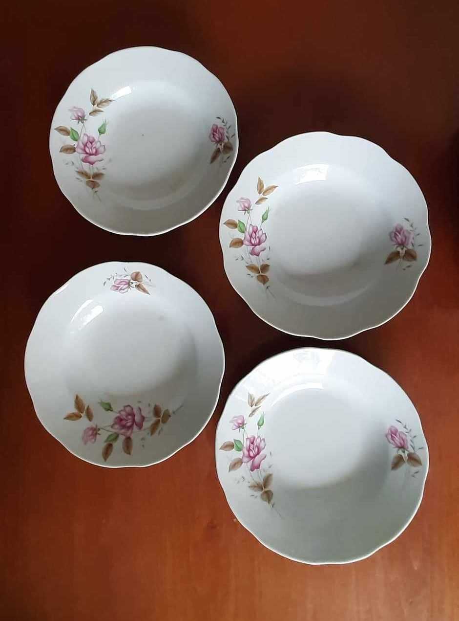 Talerze głębokie porcelana chińska z różyczkami (4 szt) | PRL, vintage