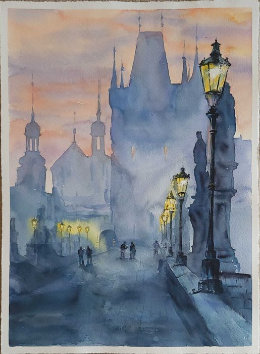 Картина "У пошуках легенд", папір, акварель