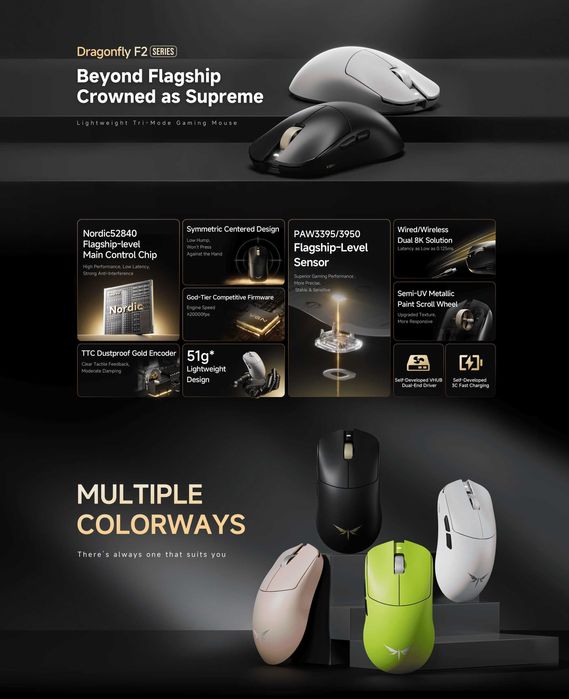 VGN Dragonfly F2 Pro Max 8K (біла, рожева). Безпровідна миша