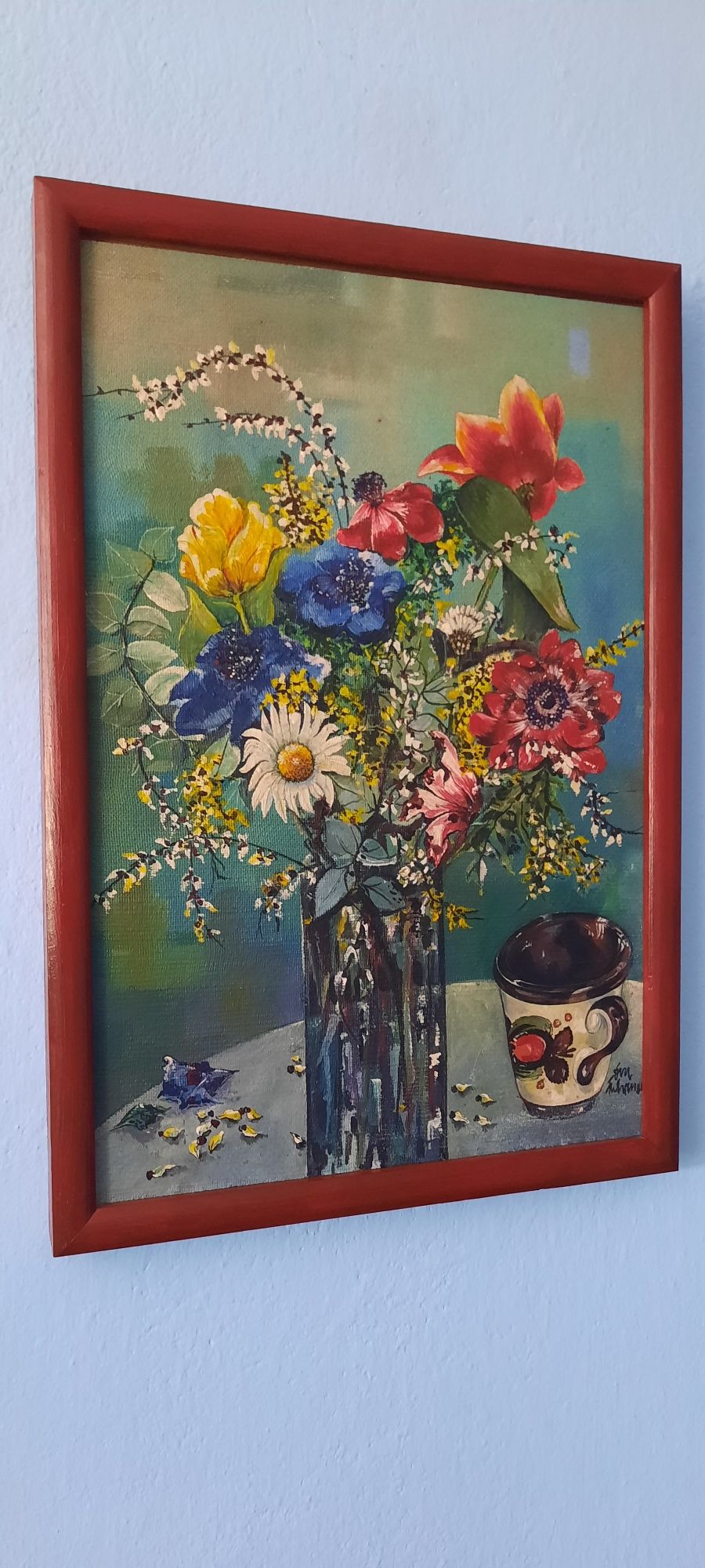 Obraz olejny Kwiaty w wazonie, martwa natura, rama